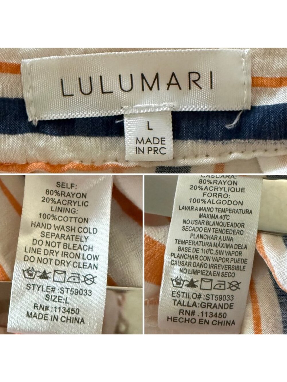 Lulumari L Wide Leg Stripe Pants Orange Blue Side Slit Resort Coastal - Picture 7 of 16